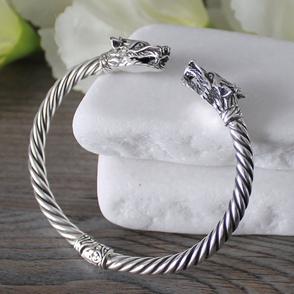 Sterling Silver Dragon Cuff Hinge Bracelet Throne Goth Statement Fantasy - Picture 1 of 4